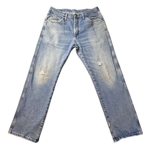 Wrangler Other - Wrangler Jeans Mens 34x30 Blue Regular Fit Straight Leg Distressed Denim 96501DS
